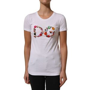 Dolce & Gabbana White DG Logo Embellished Round Neck Women's T-shirt